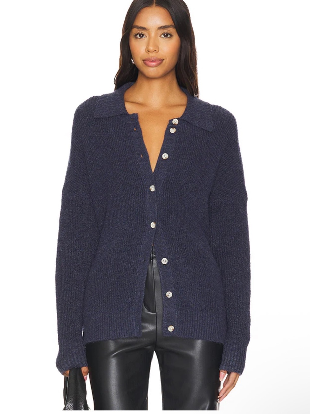 Central Park West Navy Button-Up Knit Cardigan